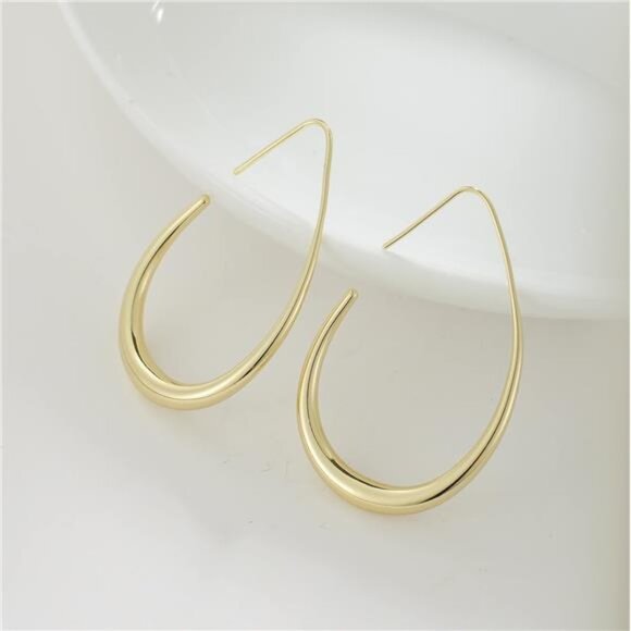 Lightweight Teardrop Hoop Earrings for Women - 14k Gold Plated Large Women - Picture 3 of 6